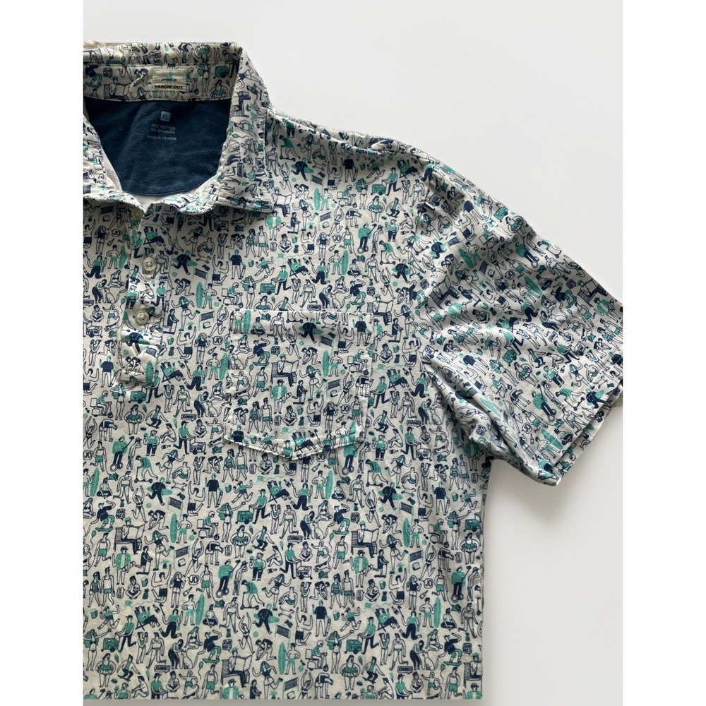 Johnnie-O Hangin Out Printed Polo: White Allover Vacation Print X Large XL